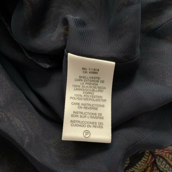 Michael Kors Womens Blouse Small Brown Midnight Paisley Taupe Silk Bell Sleeve - Picture 10 of 12